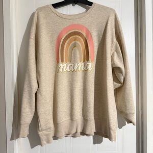 Mama Rainbow Graphic Sweatshirt - Beige with Pink & Gold
